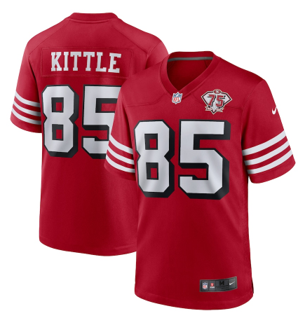 Men's San Francisco 49ers #85 George Kittle 2021 Scarlet 75th Anniversary Alternate Game Jersey Men's San Francisco 49ers #85 George Kittle 2021 Scarlet 75th Anniversary Alternate Game Jersey